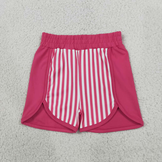 SS0949 Hot Pink Stripes Print Girls Bottom Yoga Shorts