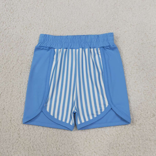 SS0950 Blue Stripes Print Girls Bottom Yoga Shorts
