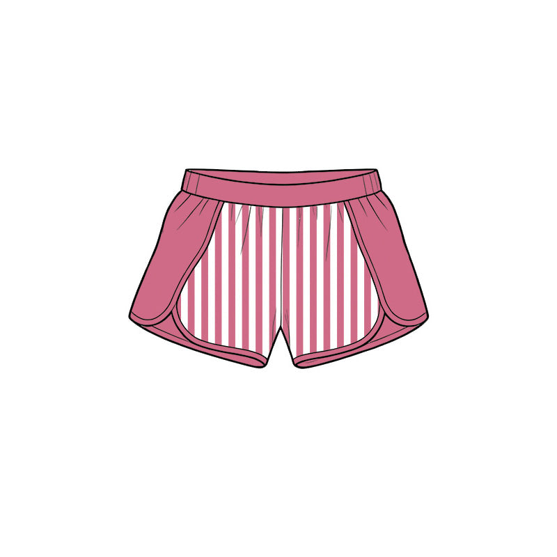 6.19 Preorder SS0955 Dark Pink Stripes Print Girls Bottom Yoga Shorts