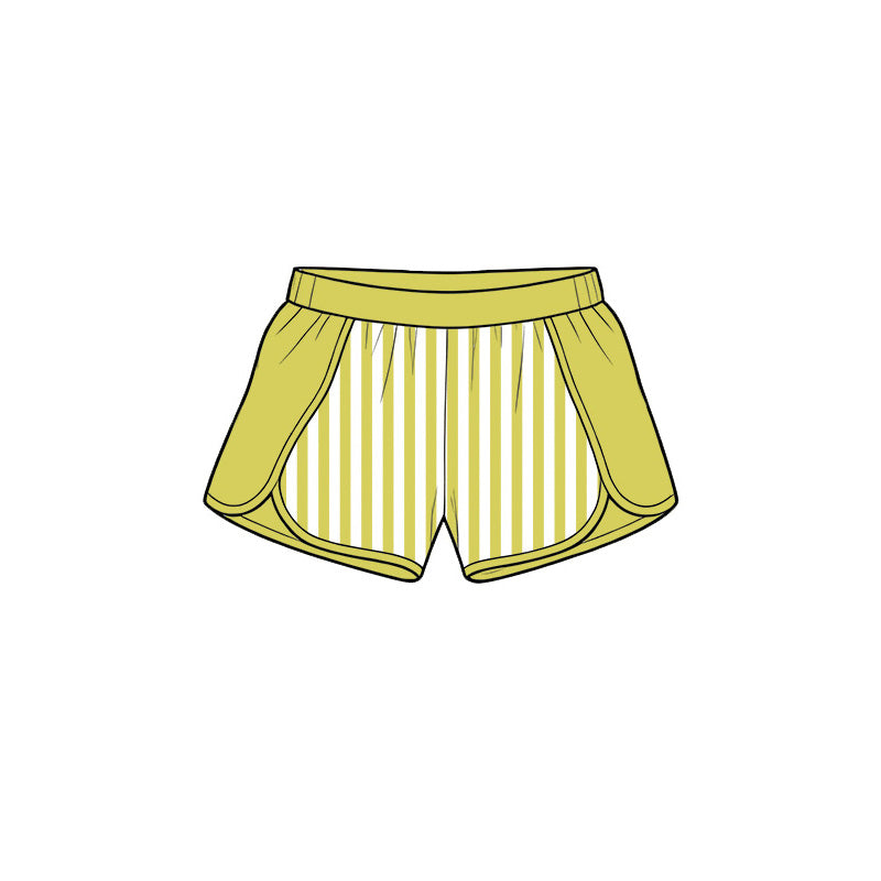 6.19 Preorder SS0956 Matcha Yellow Stripes Print Girls Bottom Yoga Shorts