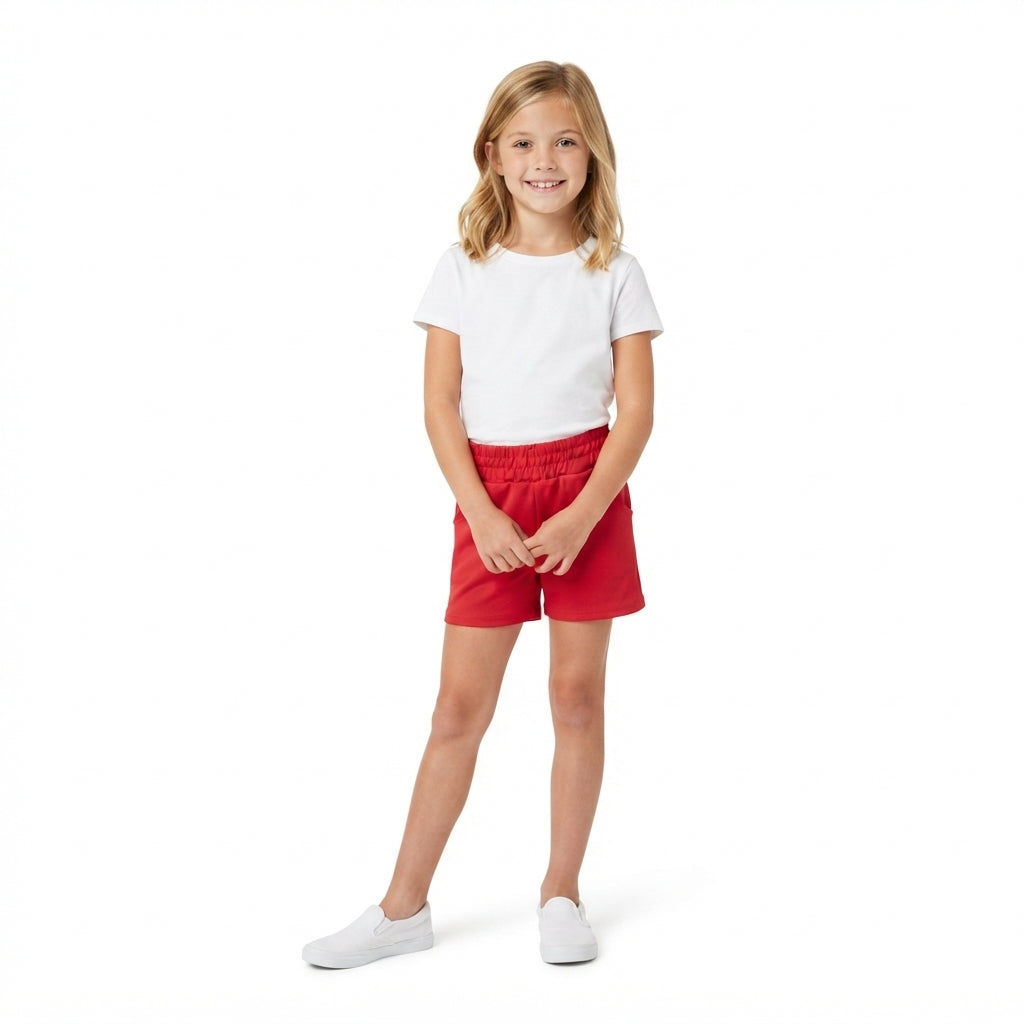 SS0960 Red Color Pockets Girls Active Bottom Yoga Shorts