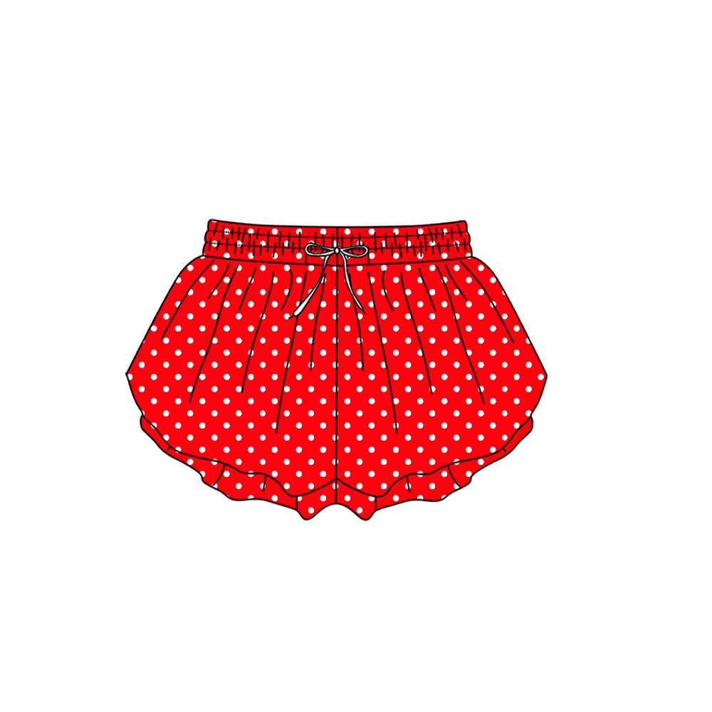 7.24 SS0977 Preorder Red Dots Print Woman Bottom Yoga Flutter Shorts