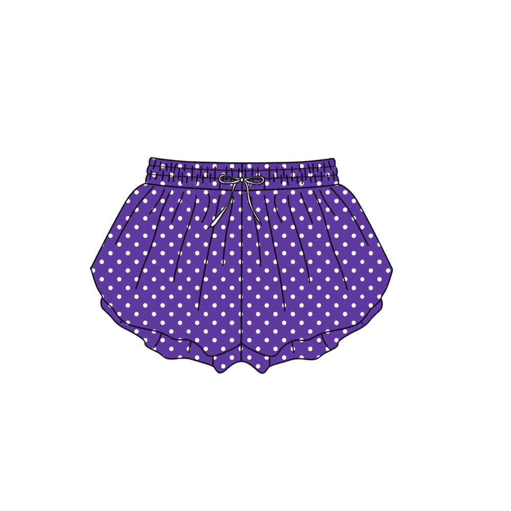 7.24 SS0978 Preorder Purple Dots Print Woman Bottom Yoga Flutter Shorts