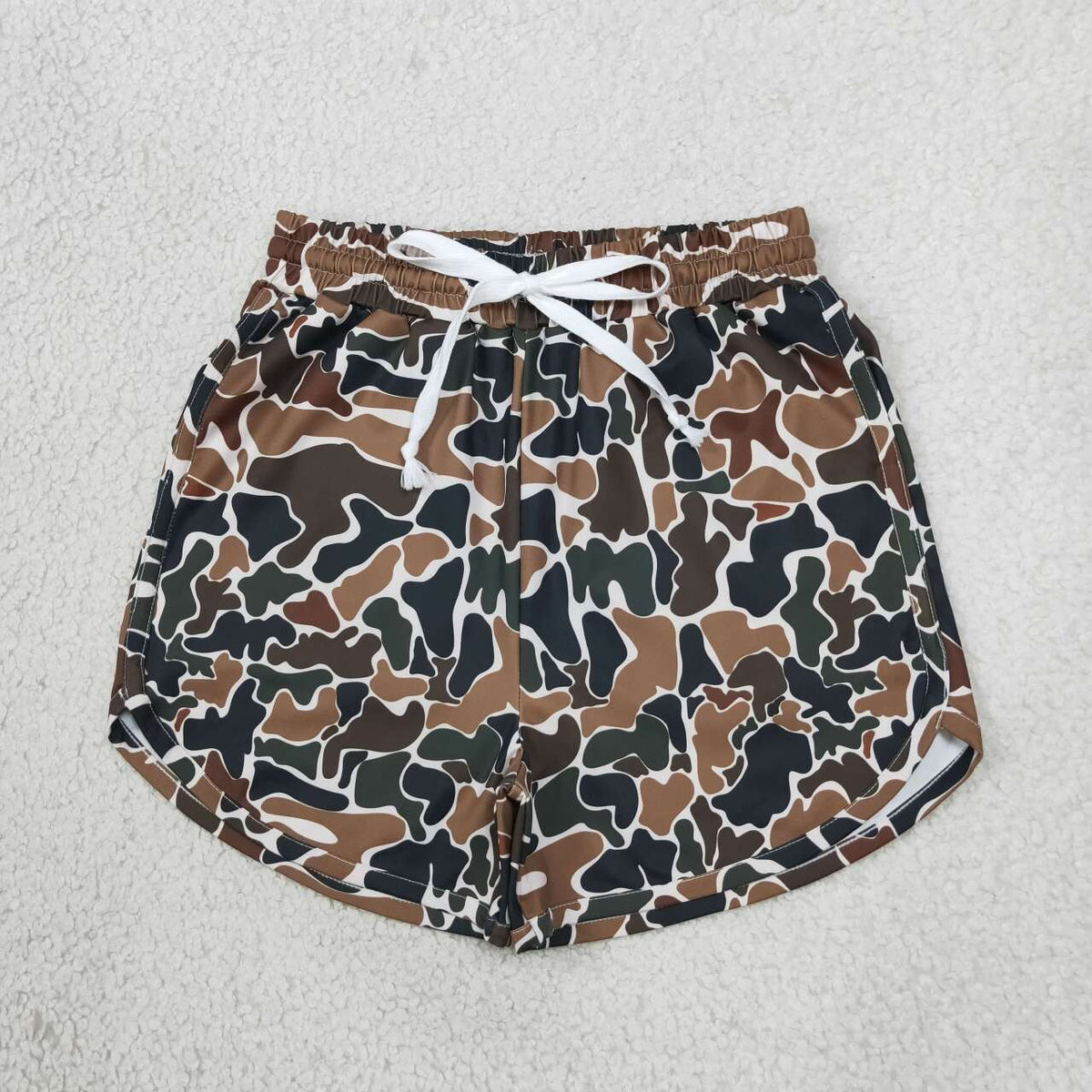 SS0988 Adult Brown Camo Print Woman Bottom Yoga Pockets Shorts