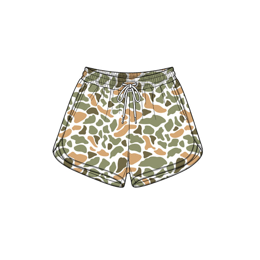 8.1 SS0990 Preorder Adult Orange Green Camo Print Woman Bottom Yoga Pockets Shorts
