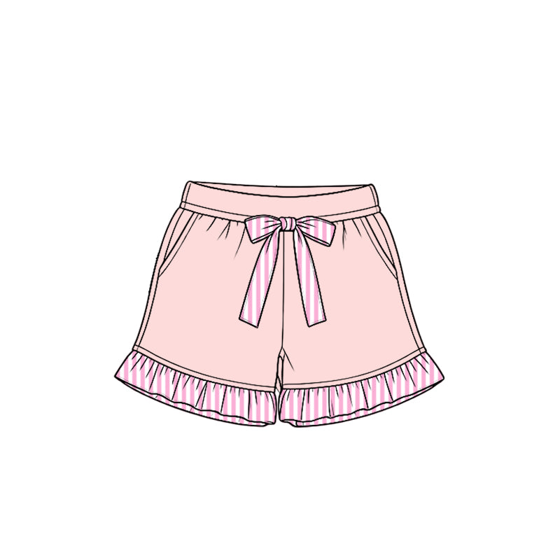 8.15 Preorder Kids Girls Light Pink Shorts with Pink Stripe Ruffle