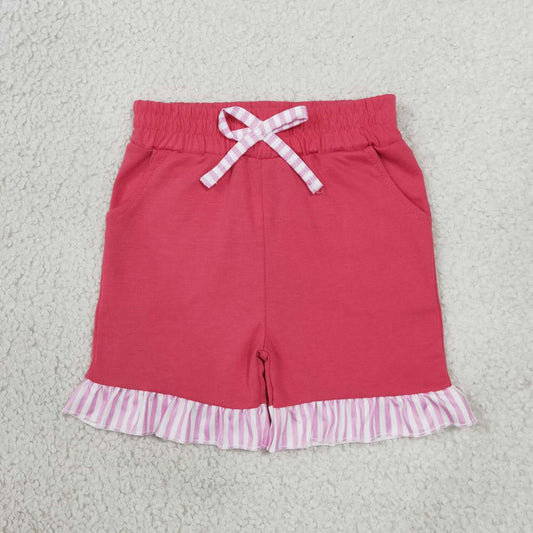 SS1001 Girls Hot Pink Shorts with Pink Stripe Ruffle