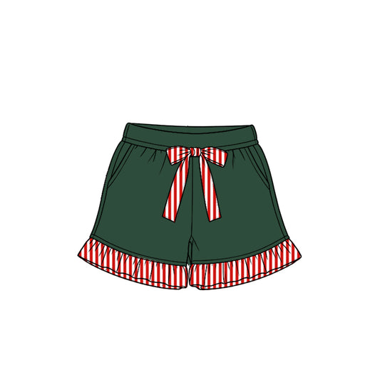 8.15 Preorder Kids Girls Green Shorts with Red Stripe Ruffle