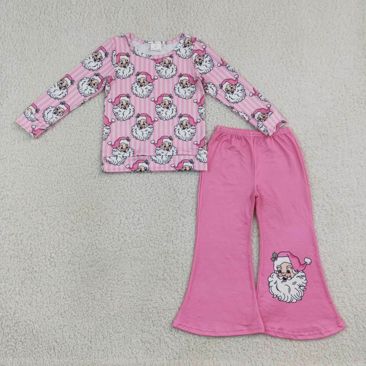 GLP3538 Santa Stripes Top Pink Bell Pants Girls Christmas Clothes Set