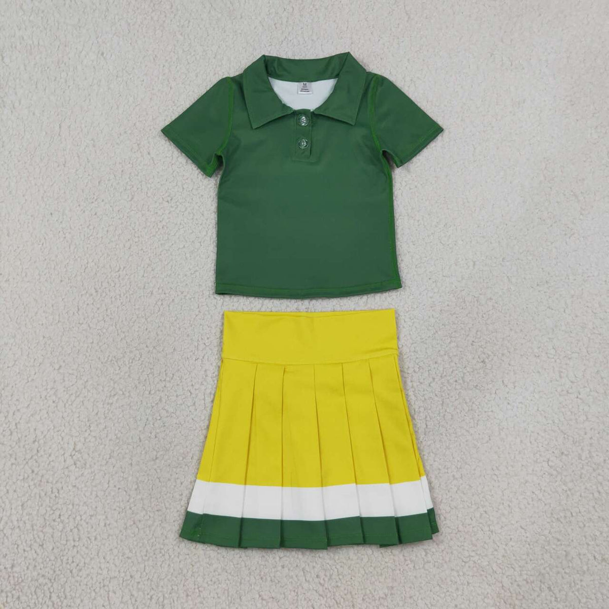 GSD4261  Green Polo Top Yellow Skort Girls Yoga Clothes Set