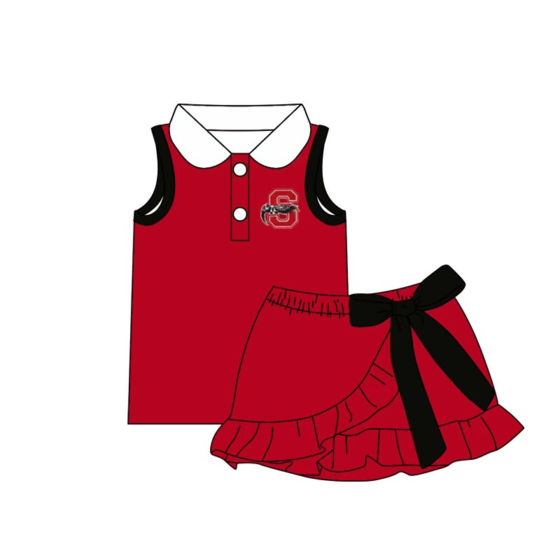 (Custom Design Preorder MOQ 5) Teams Salado Eagles Top Black Bows Skort Girls Summer Yoga Clothes Set