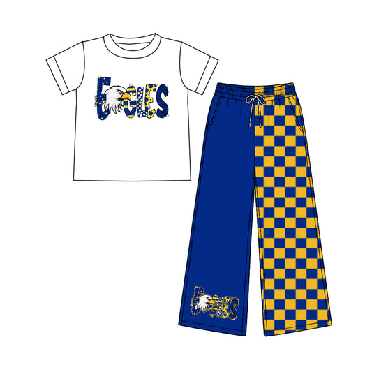 (Custom Design Preorder MOQ 5) Adult Teams Sidney Eagles White Top Checkered Straight Pants Woman Clothes Set
