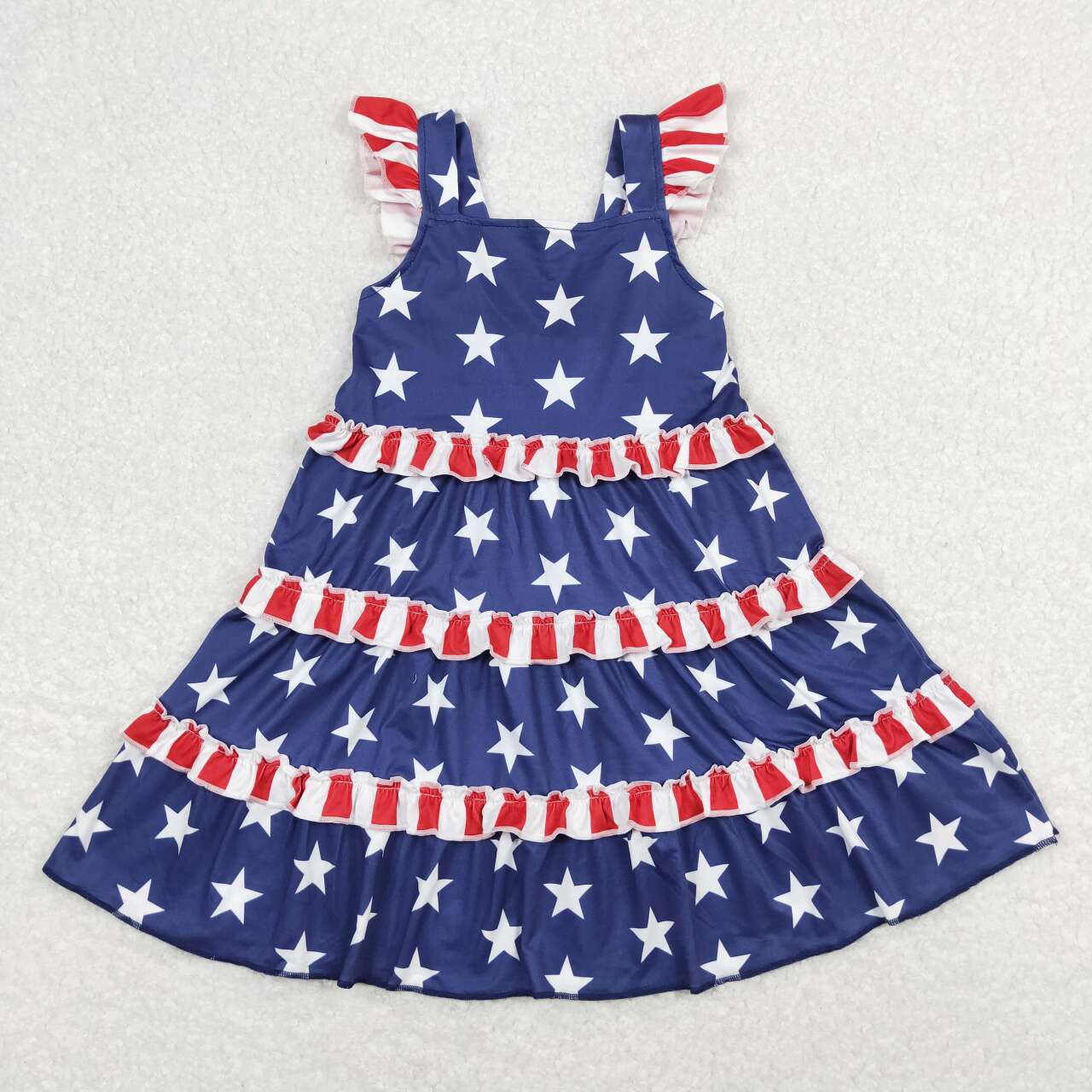 GSD0681 Stars Stripes Ruffles Baby Girls 4th of July Flutter Sleeve Dress