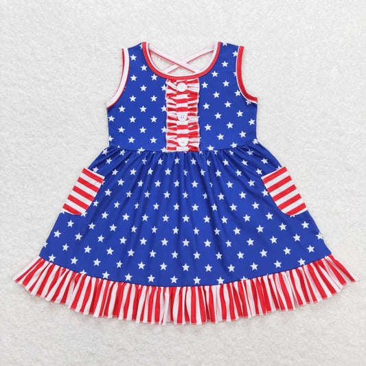 GSD0976 Stars Stripes Pockets Baby Girls 4th of July Sleeveless Dress