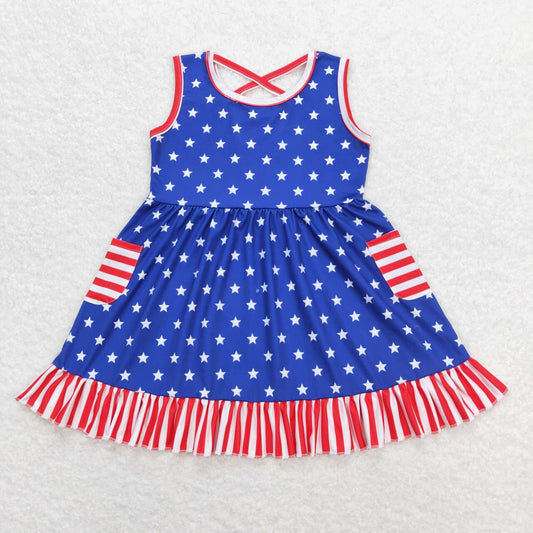 GSD0976 Stars Stripes Pockets Baby Girls 4th of July Sleeveless Dress
