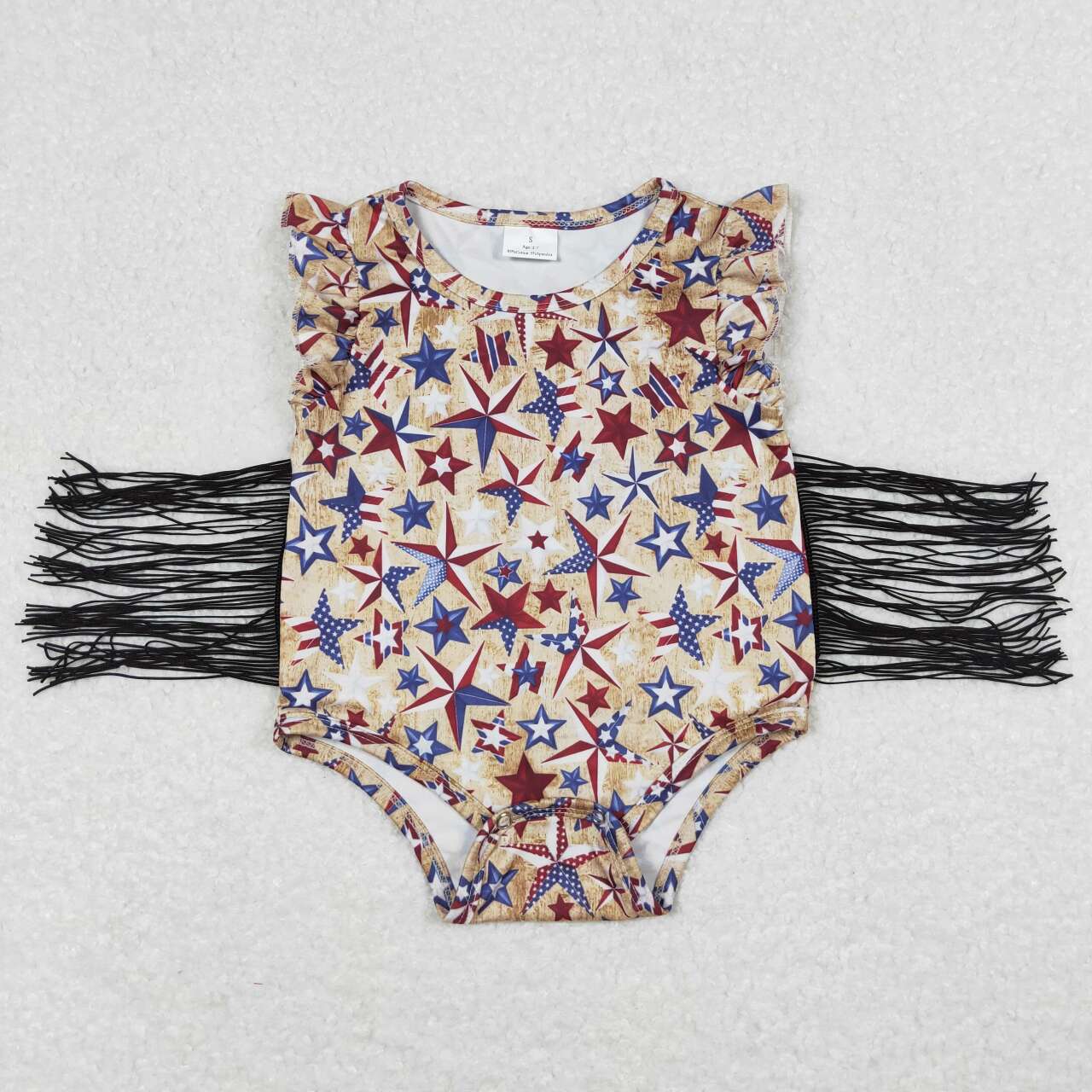 SR0920 Stars Baby Girls 4th of July Flutter Sleeve Tassels Romper