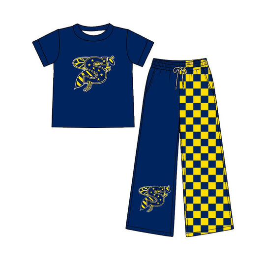 (Custom Design Preorder MOQ 5) Adult Teams Stephenville White Top Checkered Straight Pants Woman Clothes Set