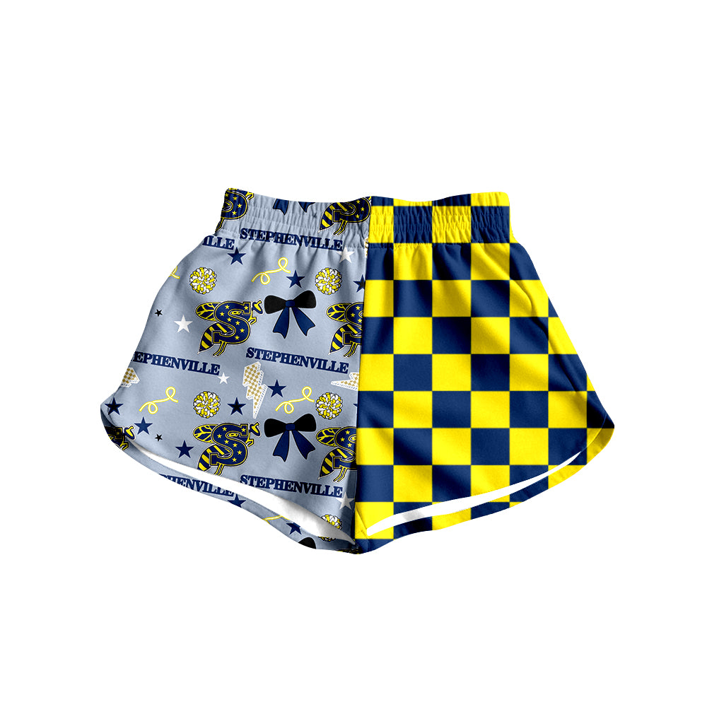 (Custom Design Preorder MOQ 5)  Teams Stephenville Bows Plaid Print Girls & Woman Sports Bottom Shorts
