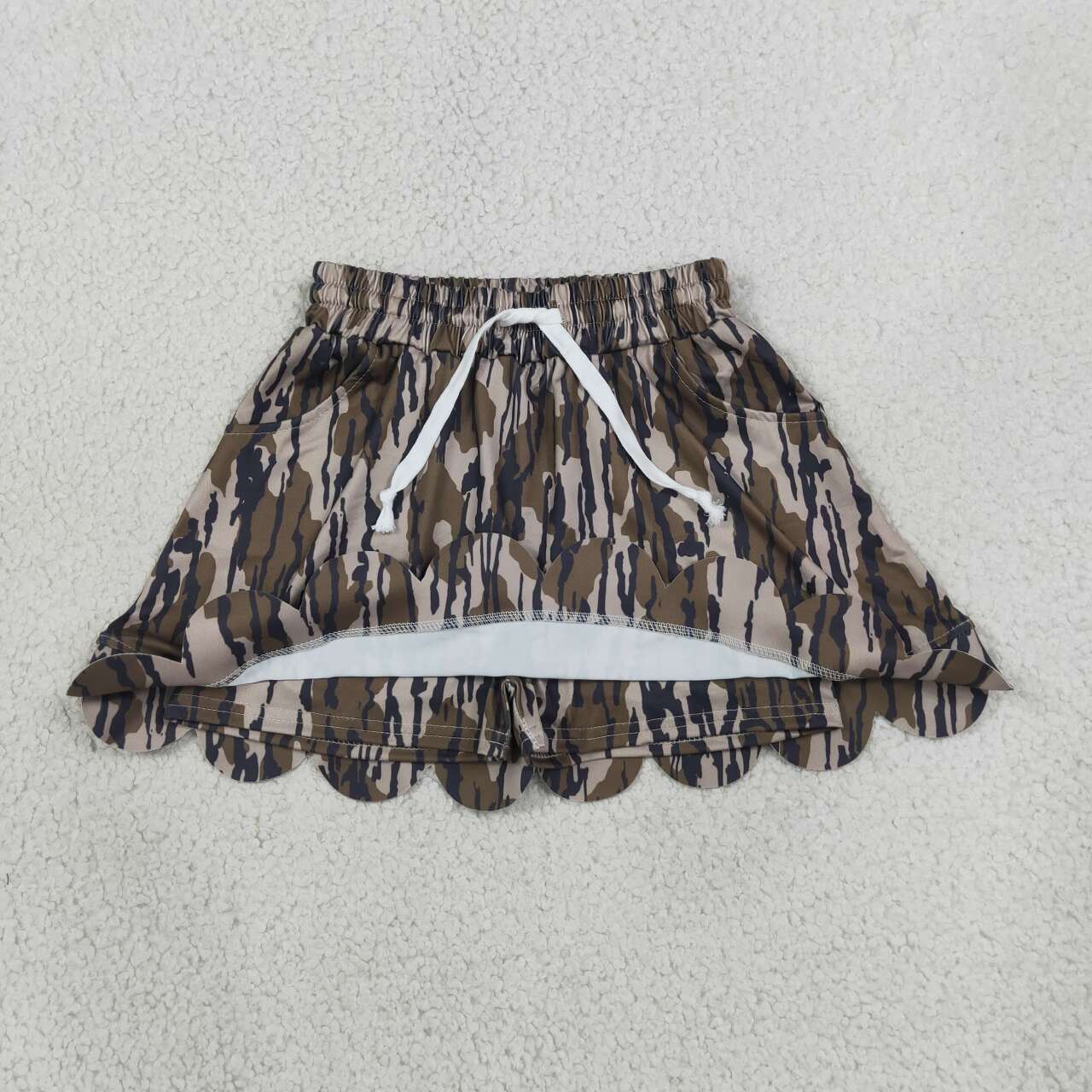 GLK0298 Camo Baby Girls Scallop Bottom Skort With Pocket