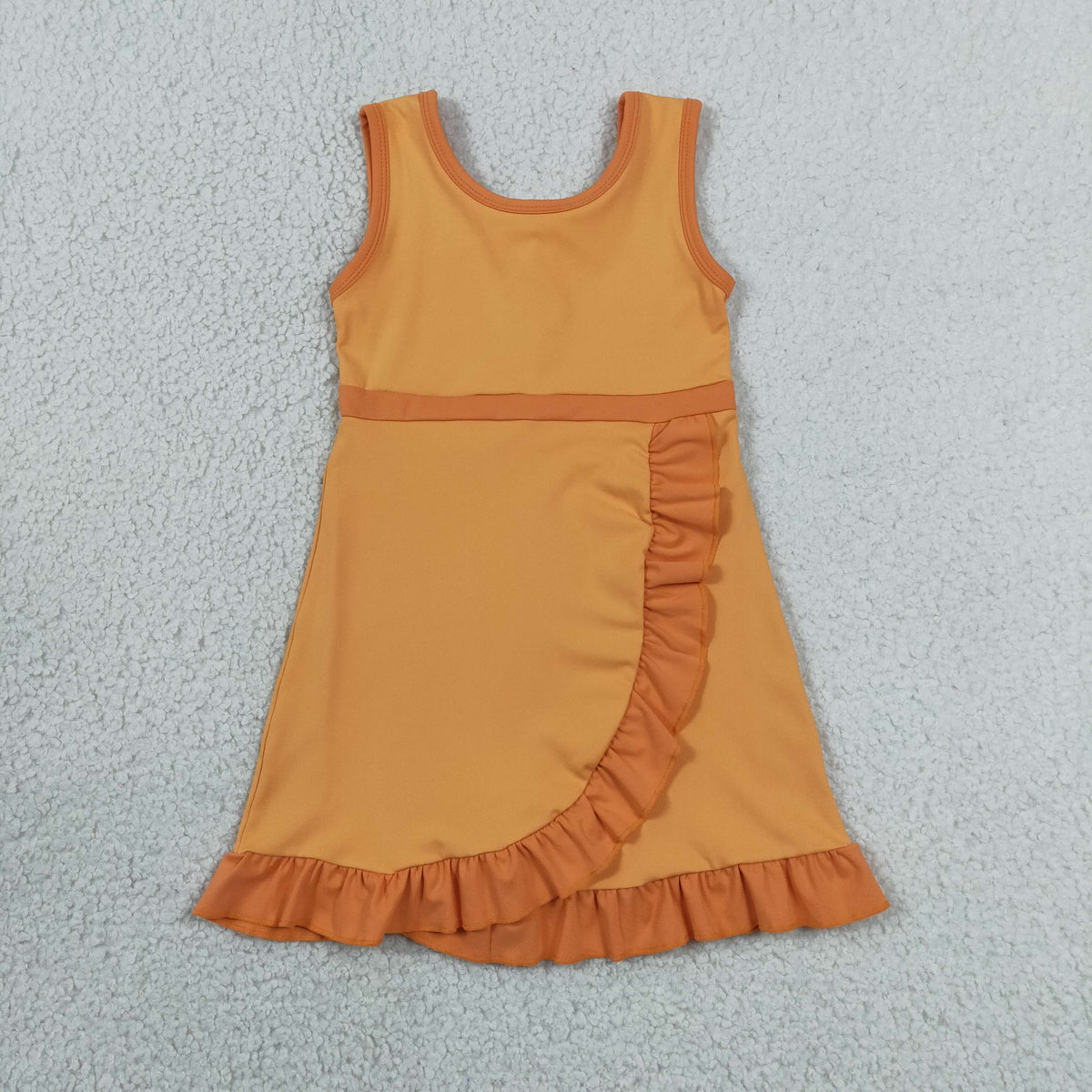 GSD4127 Orange Girls Sleeveless Ruffle Yoga Zipper Dress