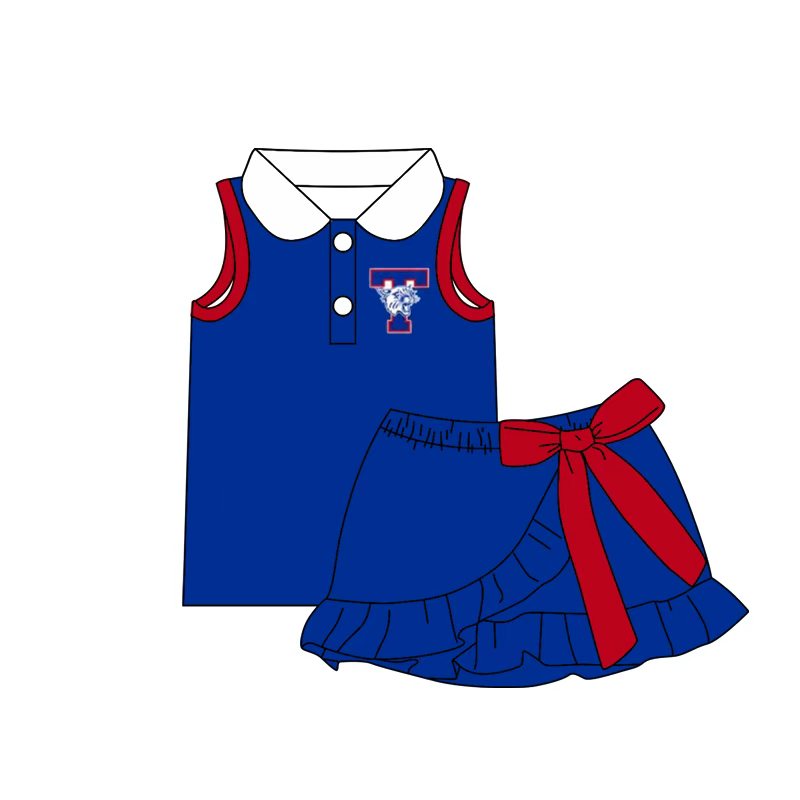 (Custom Design Preorder MOQ 5) Teams Temple Wildcats Top Red Bows Skort Girls Summer Yoga Clothes Set