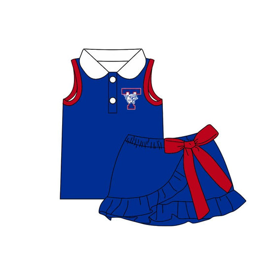 (Custom Design Preorder MOQ 5) Teams Temple Wildcats Top Red Bows Skort Girls Summer Yoga Clothes Set