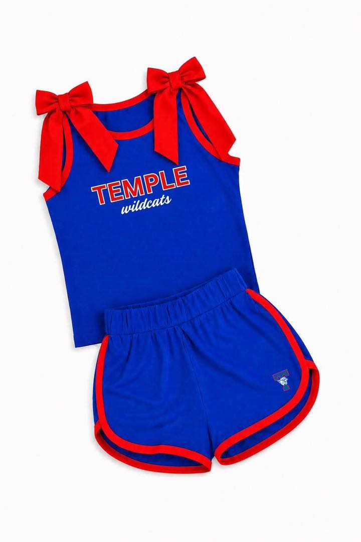 (Custom Design Preorder MOQ 5) Teams Temple Wildcats Red Bows Vest Top Shorts Girls Summer Yoga Clothes Set