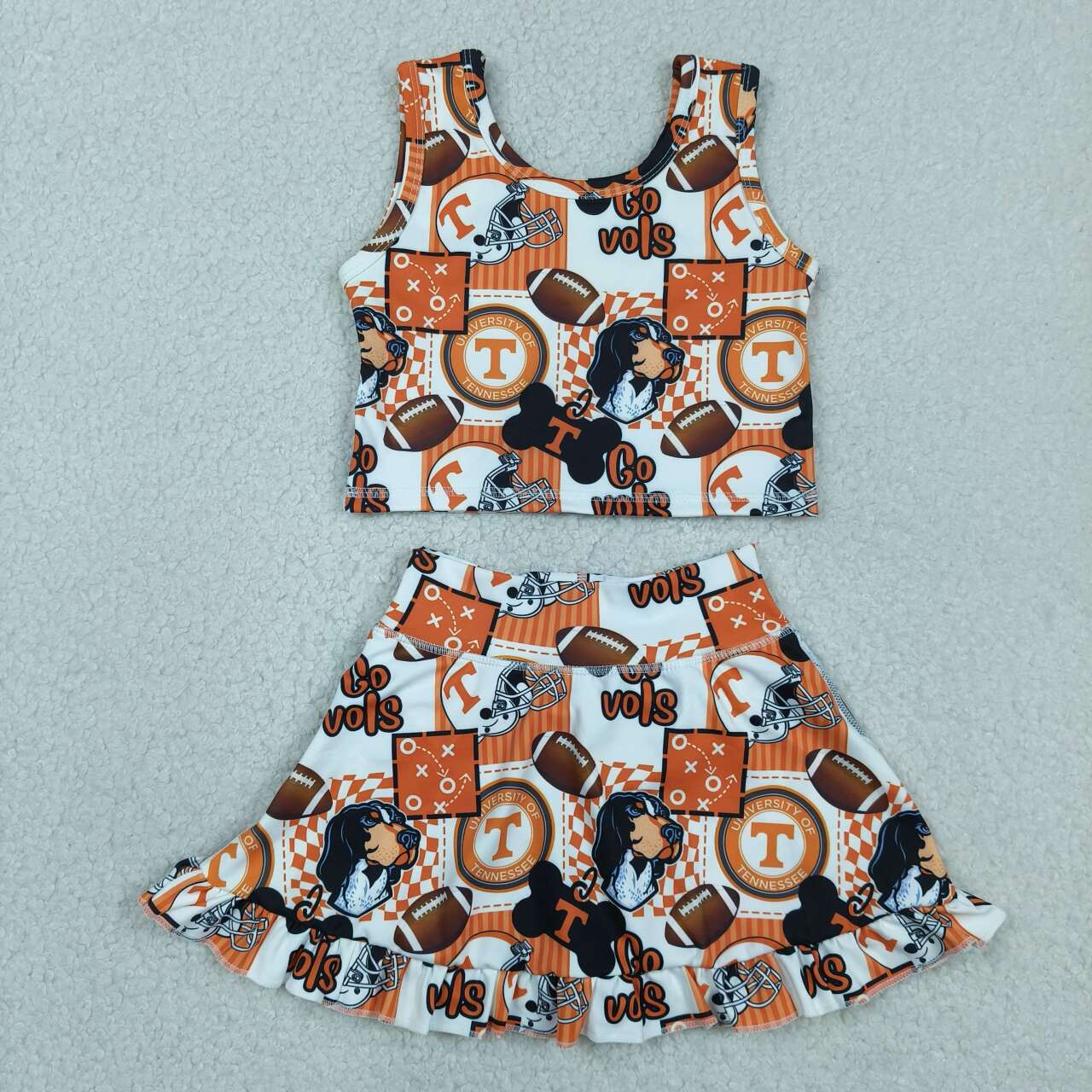 Teams Tennessee VOLS Tank Top Ruffle Skirts Shorts Girls Summer Yoga Clothes Set