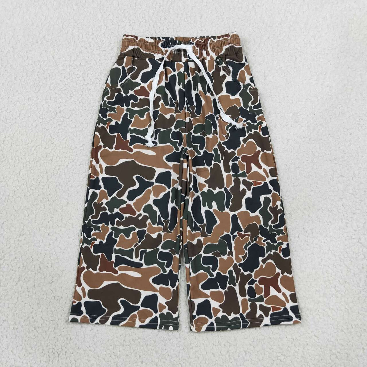 Brown Camo Print Girls Bottom Yoga Pockets Straight Pants