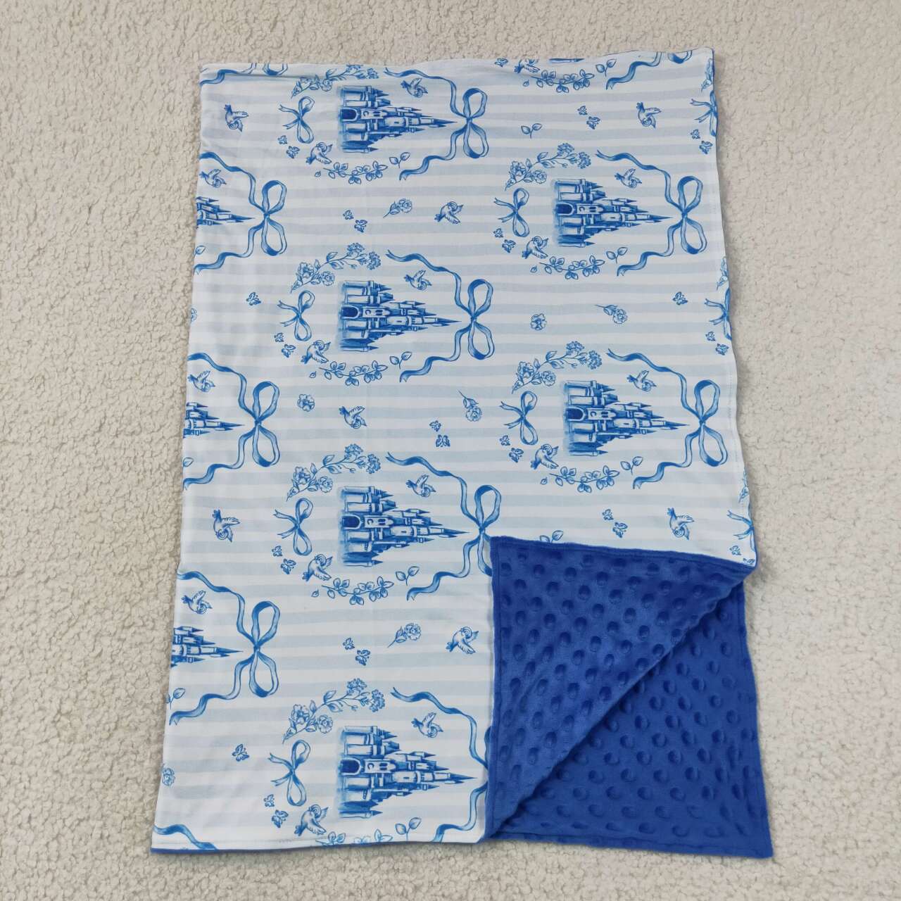 Castle Flowers Stripes Blue Print Baby Girls Blanket