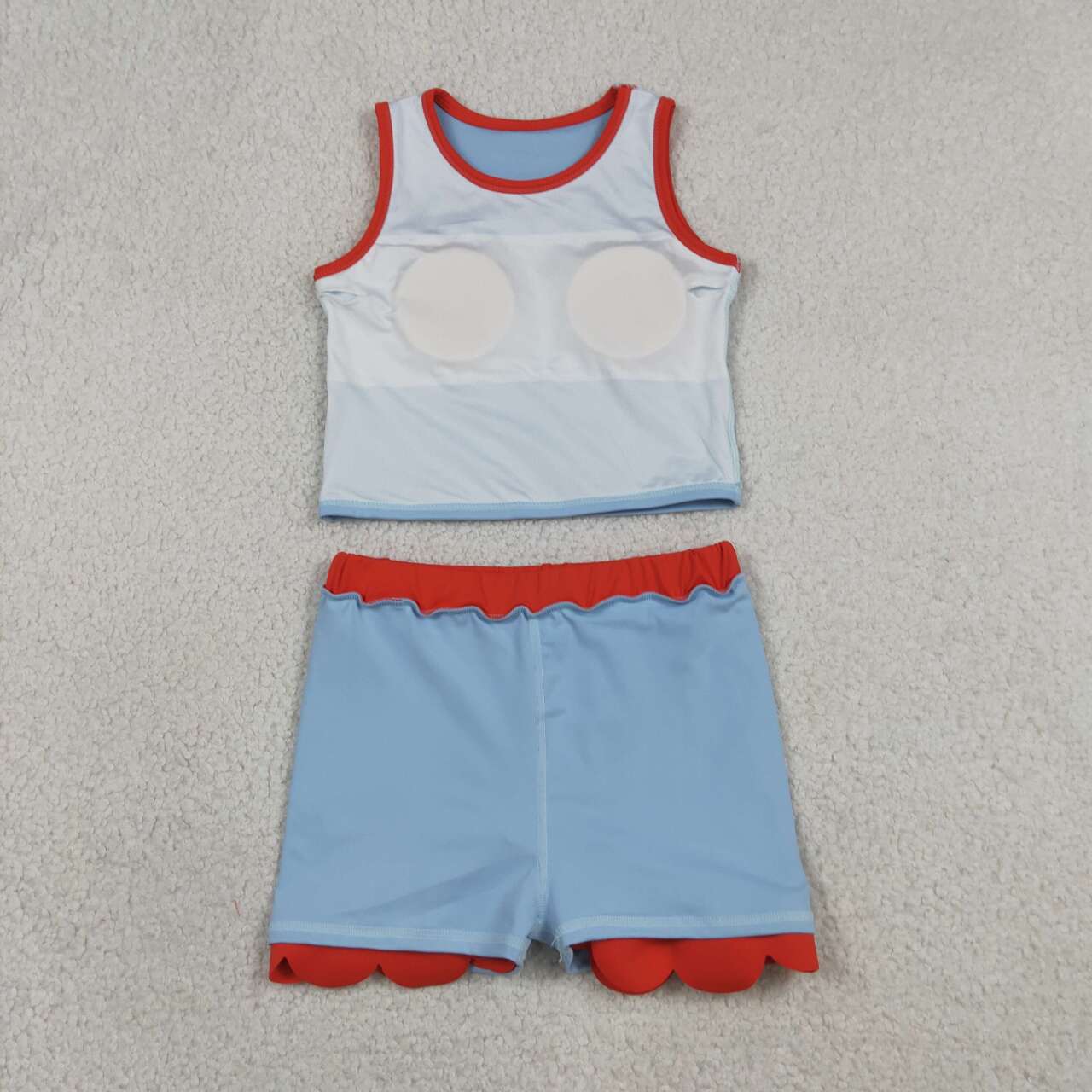 Toddler Girls Blue & Red Scalloped Edge 2-Piece Set | Sleeveless Top & Skort Active Outfit