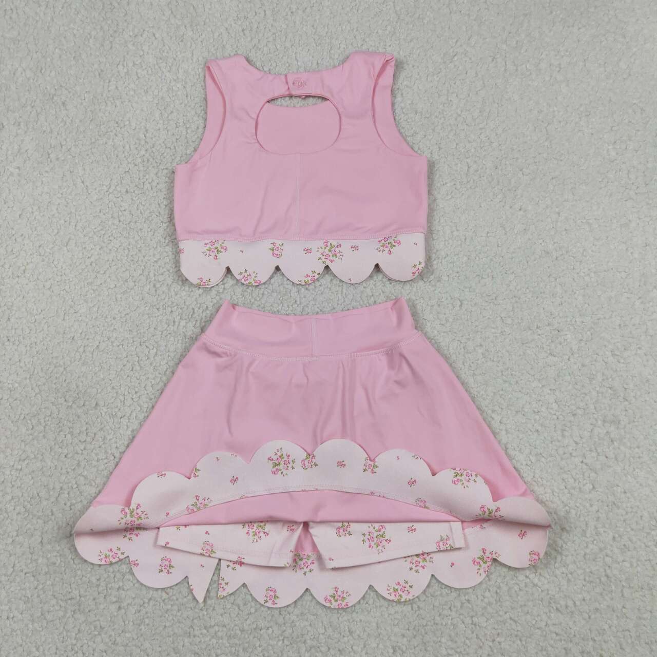 Pink Tank Top Bows Skort Girls Scallop Yoga Clothes Set