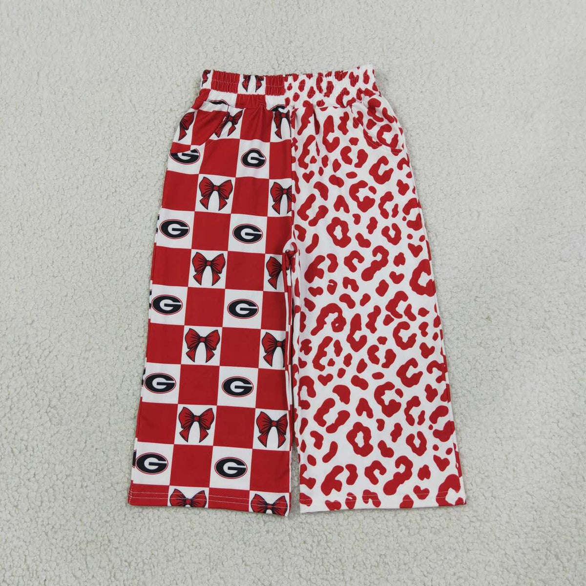 Teams Georgia Bows Checkered Leopard Print Girls Bottom Pockets Straight Pants