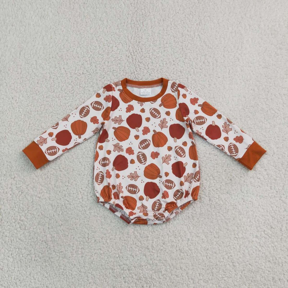 Baby Boys Fall Pumokin Football  Long Sleeve Bubble Romper