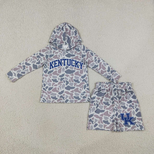 BLS0043 Teams Kentucky Grey Camo Hoodie Top Shorts Boys Clothes Set