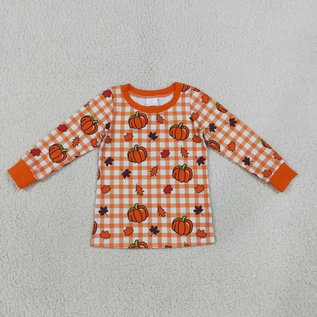 Kids Boys Fall Orange Pliad Pumpkin Lonf Sleeve Top