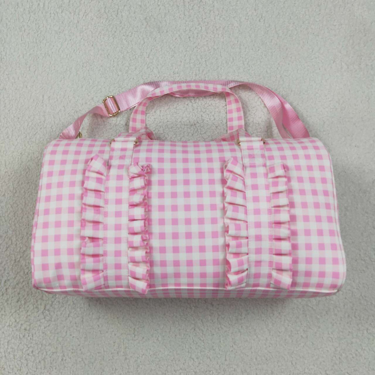 Young Adult Grey Pink Gingham Gym Bags