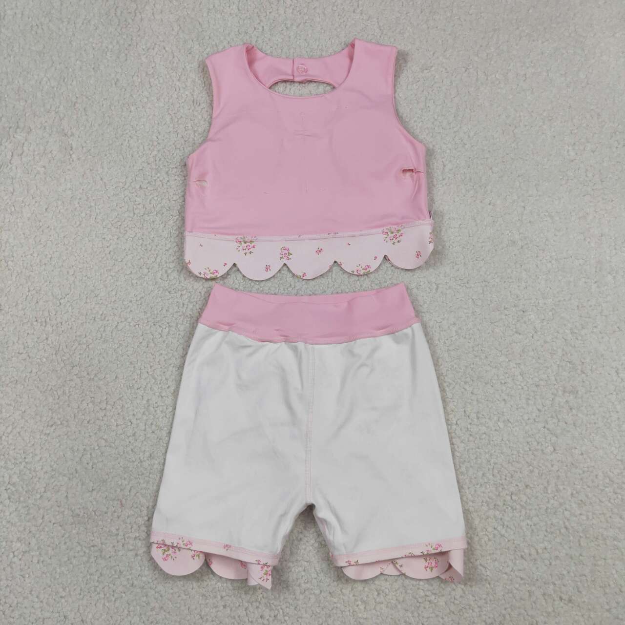 Pink Tank Top Bows Skort Girls Scallop Yoga Clothes Set