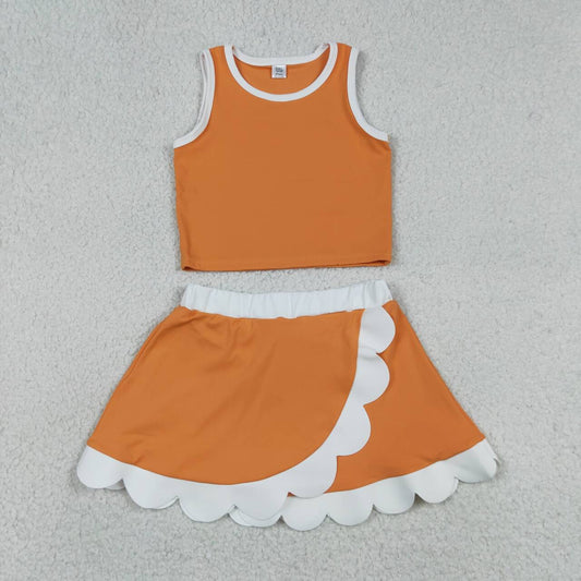 Toddler Girls Orange Tank with Scalloped Skort Active Outfit