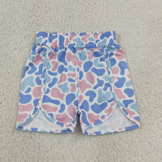 SS0856 Blue Pink Camo Print Girls Bottom Shorts