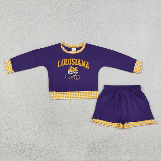 GLS0166 Teams Louisiana Vinyl Long Sleeve Top Pockets Shorts Girls Clothes Set