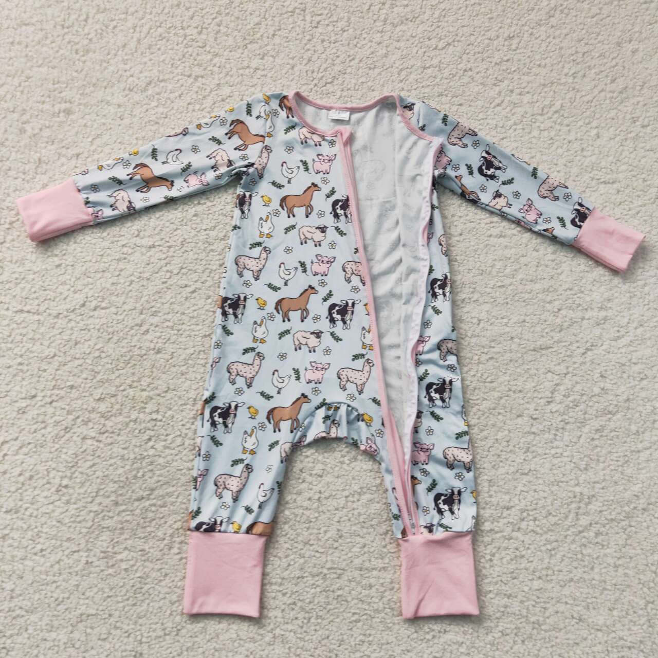 Baby Girls Animal Farm Long Sleeve Zipper Romper