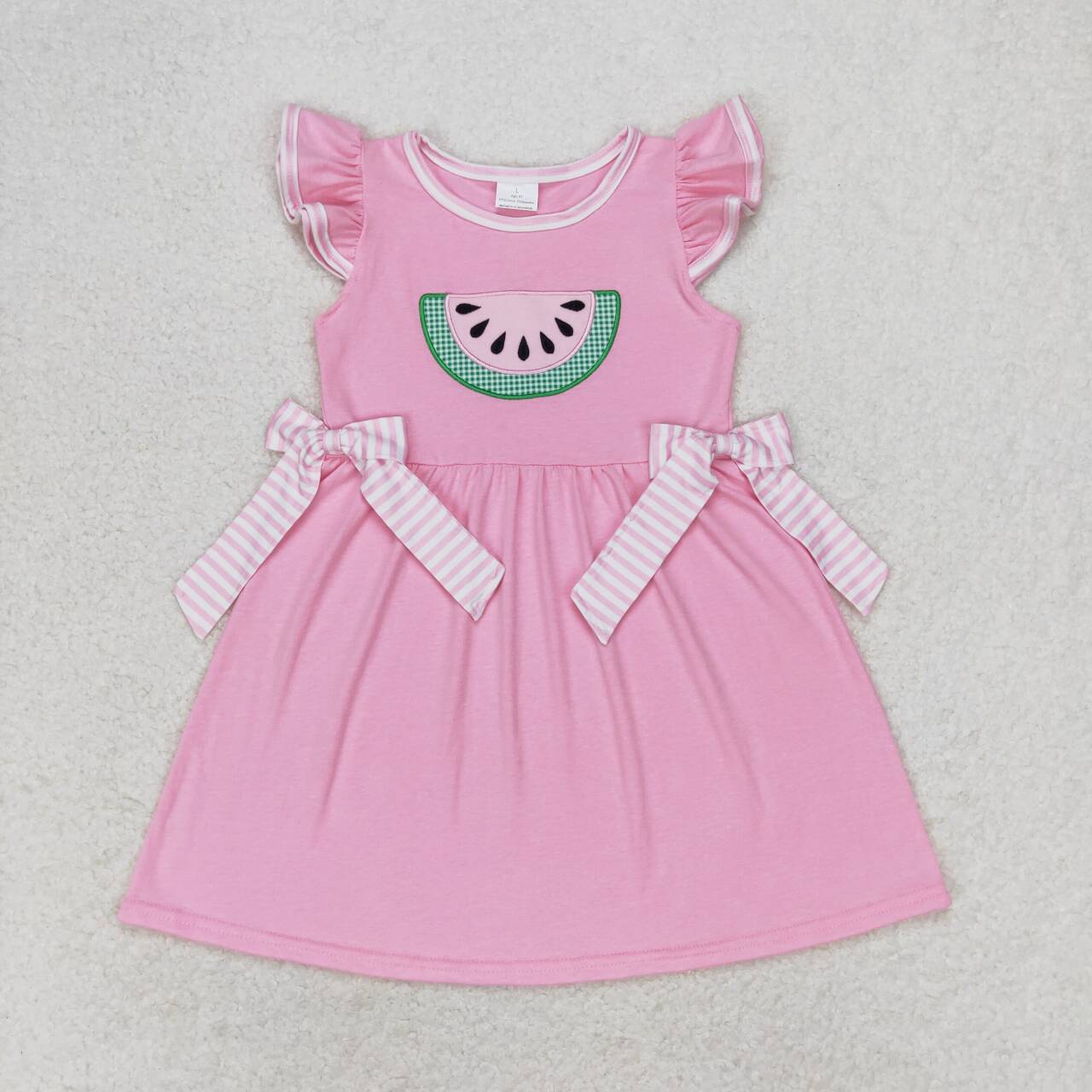 GSD1104 Watermelon Embroidery Pink Girls Flutter Sleeve Dress