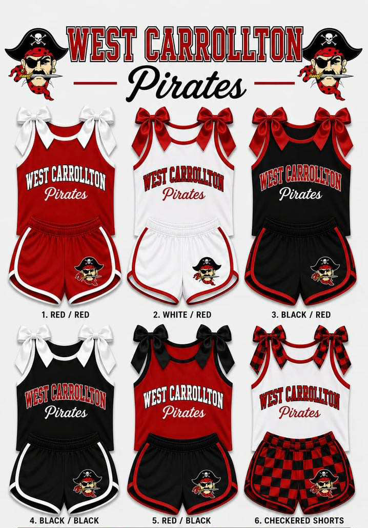 (Custom Design Preorder MOQ 5) Teams West Carrollton Pirates Bows Vest Top Shorts Mommy and Me Summer Yoga Clothes Set