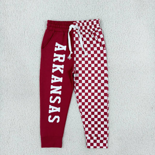 P1062  Teams Arkansas Vinyl & Checkered Print Kids Bottom Joggers Split Pants