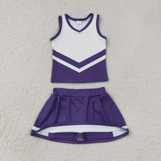 GSD4192 Teams Purple Active Tank Top + Skort Girls Yoga Clothes Set