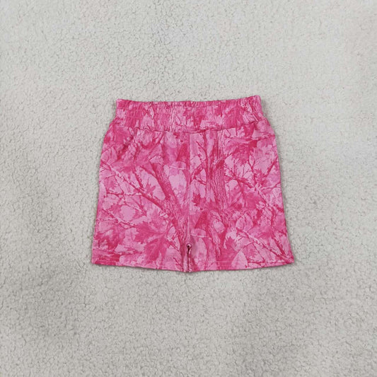 SS0993 Pink Branch Print Girls Bottom Pockets Shorts