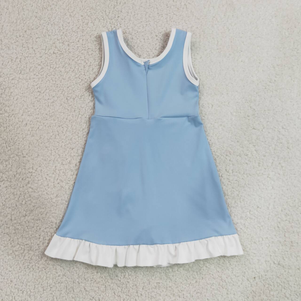 GSD4124 Blue & White Girls Sleeveless Ruffle Yoga Zipper Dress
