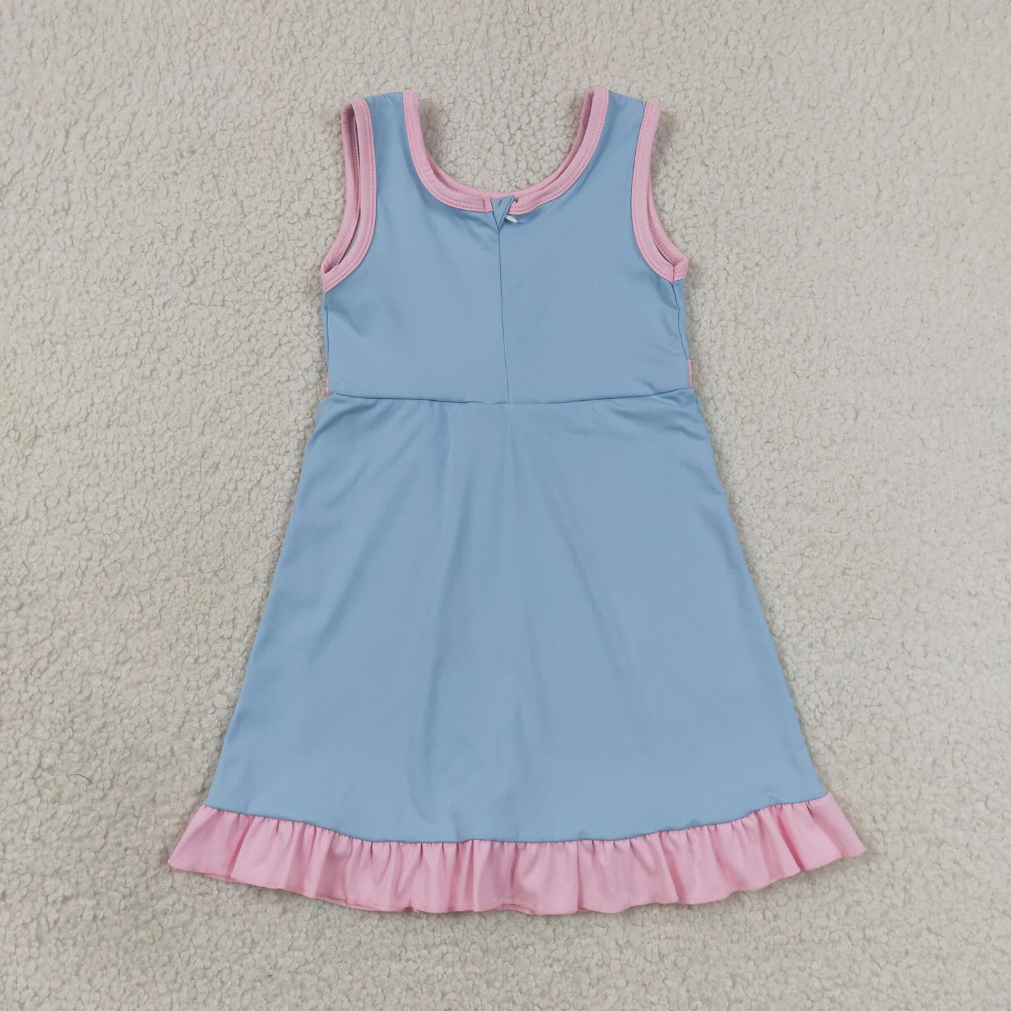 Blue & Pink Girls Sleeveless Scallop Yoga Dress