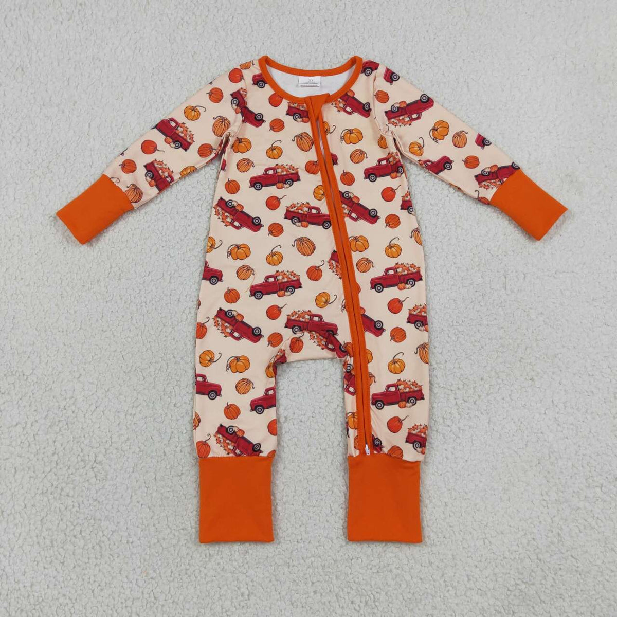 Baby Boys Pumpkin Truck Long Sleeve Zipper Romper